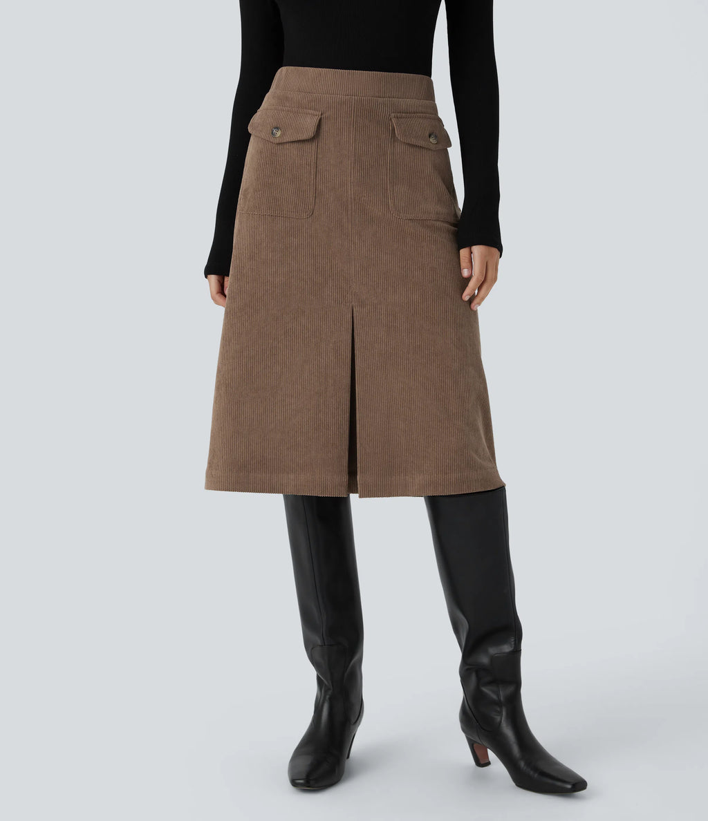 👗 تنورة ميدي بخصر متوسط وشق جانبي