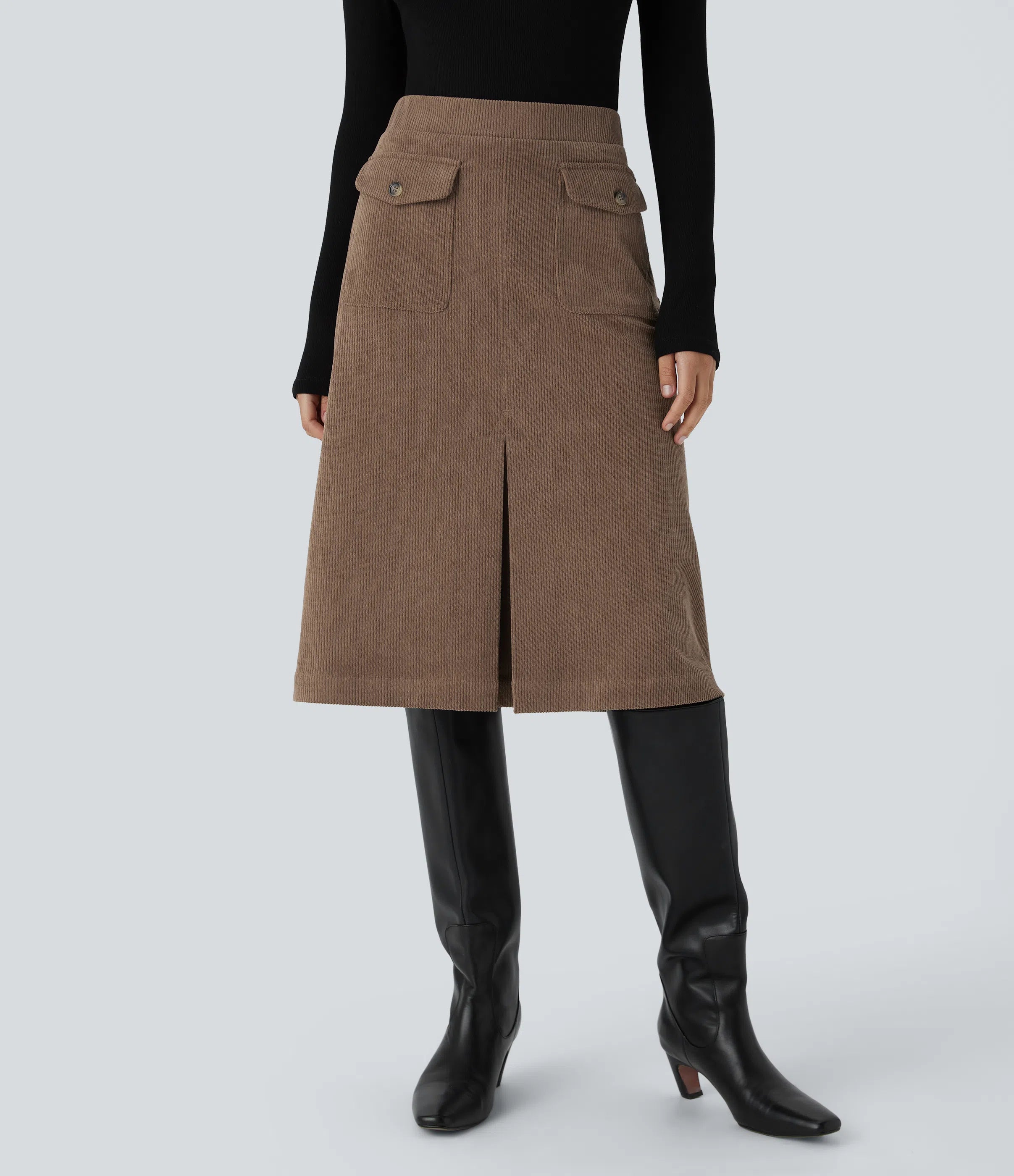 👗 تنورة ميدي بخصر متوسط وشق جانبي